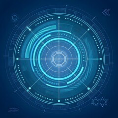 &ldquo;Futuristic digital interface with glowing blue concentric circles and HUD elements.&rdquo;

