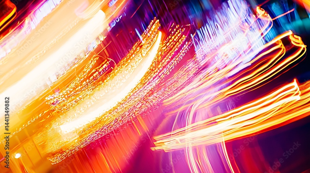 Poster abstract artistic representation of a city captured in a blur emphasizing the dynamic motion and ene