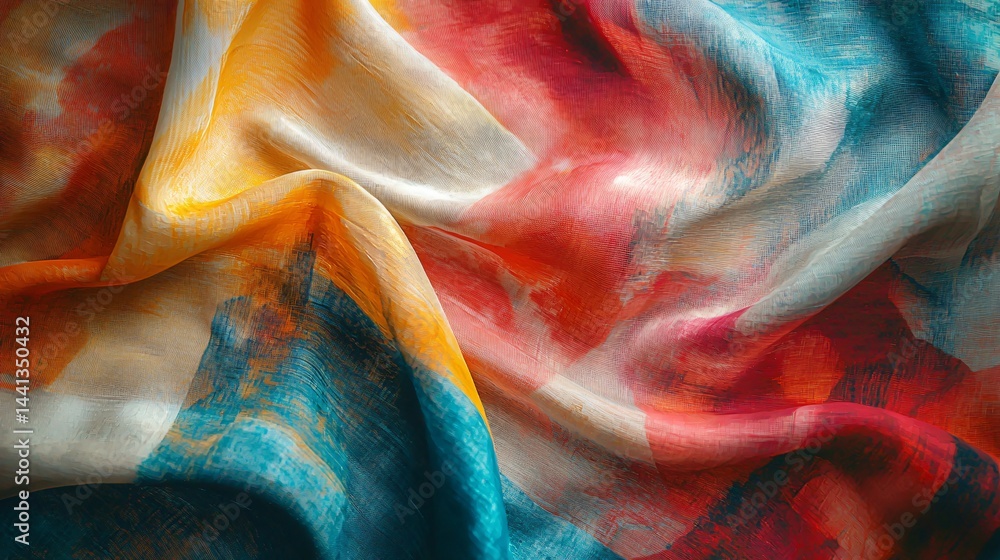 Poster a vibrant and colorful fabric with intricate abstract prints showcasing artistic flair in a soft and