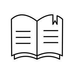 Literacy Unveiled: An open book, its pages adorned with neatly formatted lines, a solitary bookmark acting as a sentinel. A simple outline design conveys the essence of knowledge and learning.