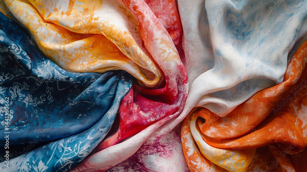 Aufkleber a collection of different colored fabrics piled together displaying abstract prints with artistic fl