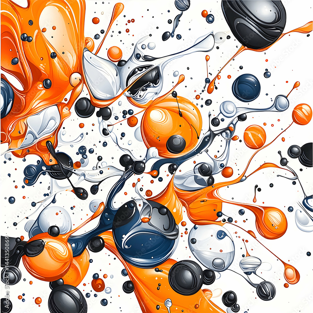Poster abstract art featuring vibrant flowing colors shapes and splatter effects. perfect for modern design