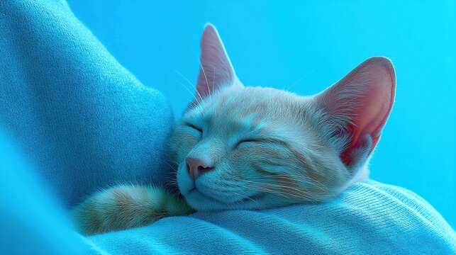 Serene Sleep Health National Stop Snoring Week Wellness Aesthetic - Ginger Kitten Tranquility in Soft Blue Comfort for Mindful Rest Trends