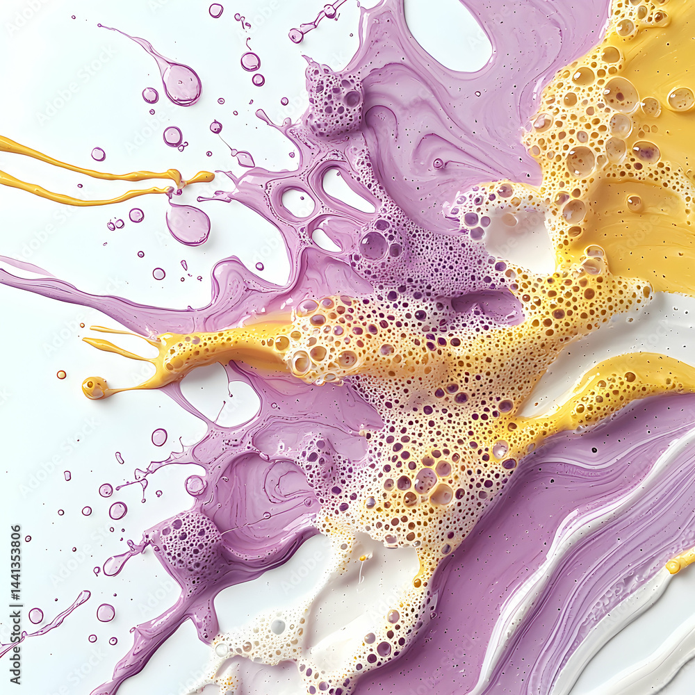 Poster abstract artwork with flowing paint and bubbles. great for backgrounds and textures. perfect for dig