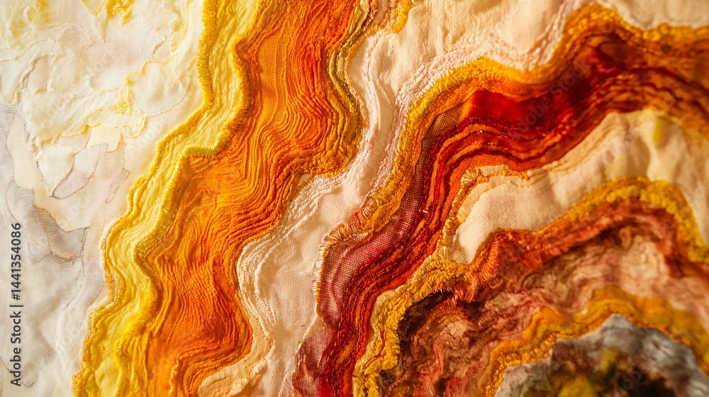 Poster vibrant abstract painting featuring bold orange and yellow colors creating a striking visual display