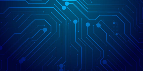 Abstract AI circuit board background. Technology connected blue lines with electronics elements on tech bg. Computer motherboard with a chip, processor, and semiconductor. Digital vector illustration