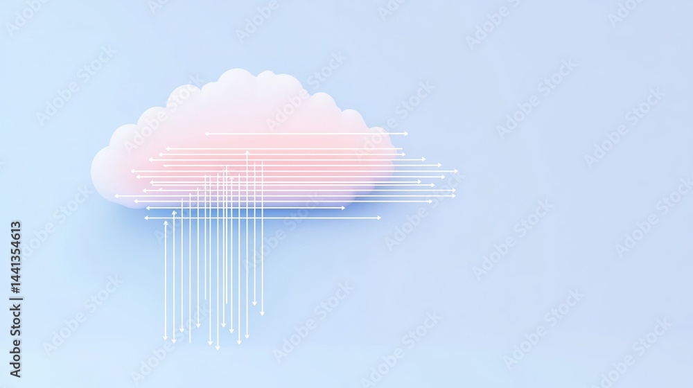Poster a pastel cloud with digital lines symbolizes cloud computing and data transfer on a light blue backg