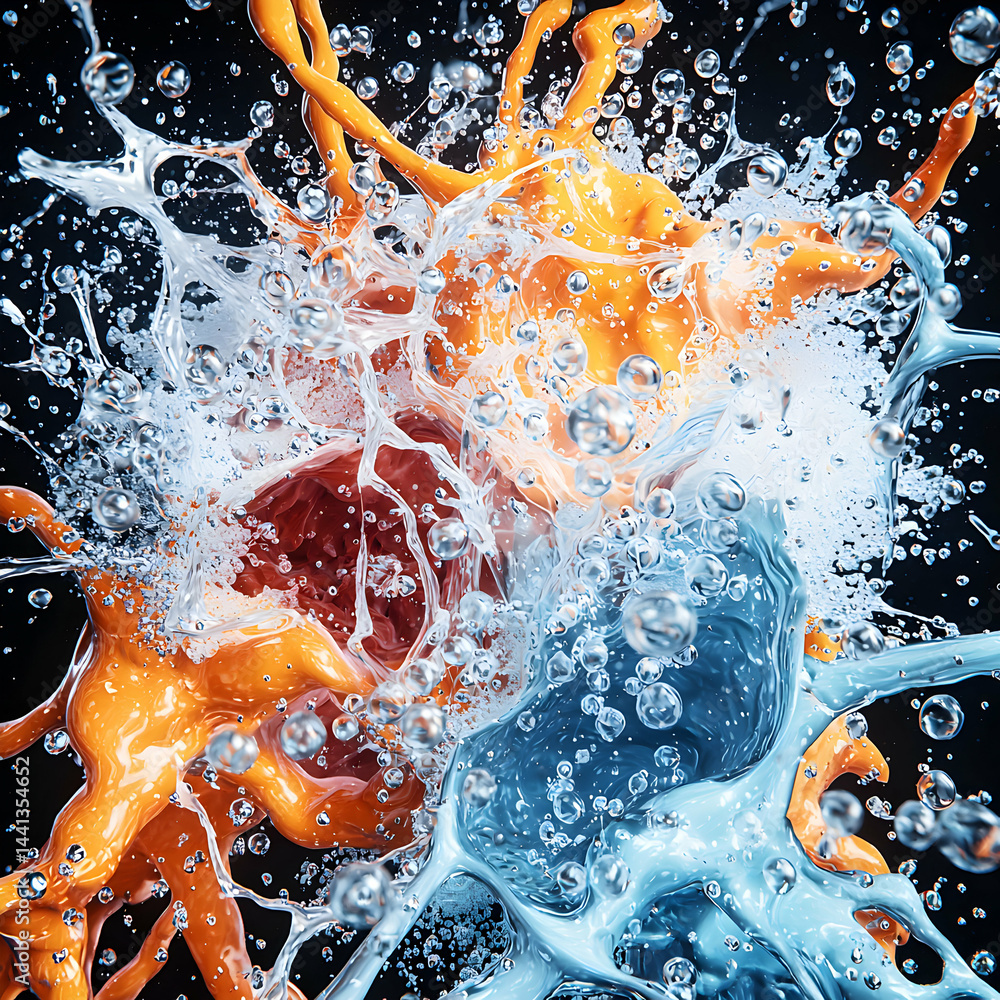 Poster abstract art featuring vibrant colors and water droplets. use it as a background for technology or s