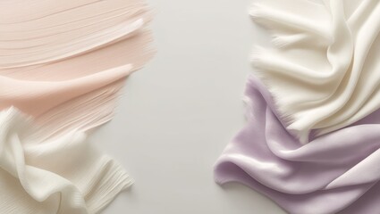 Ethereal pastel fabrics drape softly creating a minimalist background of subtle colors and textures