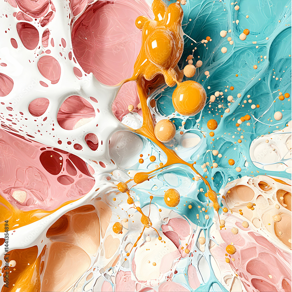 Poster abstract artwork showing a colorful liquid explosion. use it for digital art print or creative backg