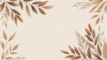 Minimalist watercolor botanical background with leaves in shades of brown creating a peaceful mood.
