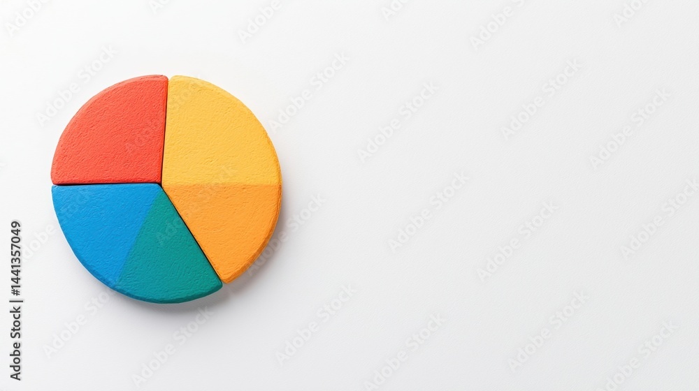 Poster colorful pie chart with four segments on a white background, representing data visualization or busi