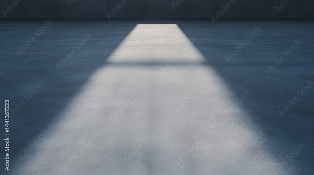 Poster a rectangular patch of light shines through a doorway onto a textured concrete floor in an empty, mi