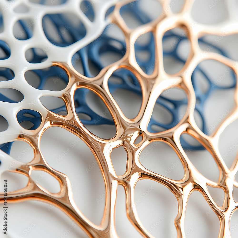 Fototapete close up of an abstract organic structure in gold white and blue. it could be used for artistic desi
