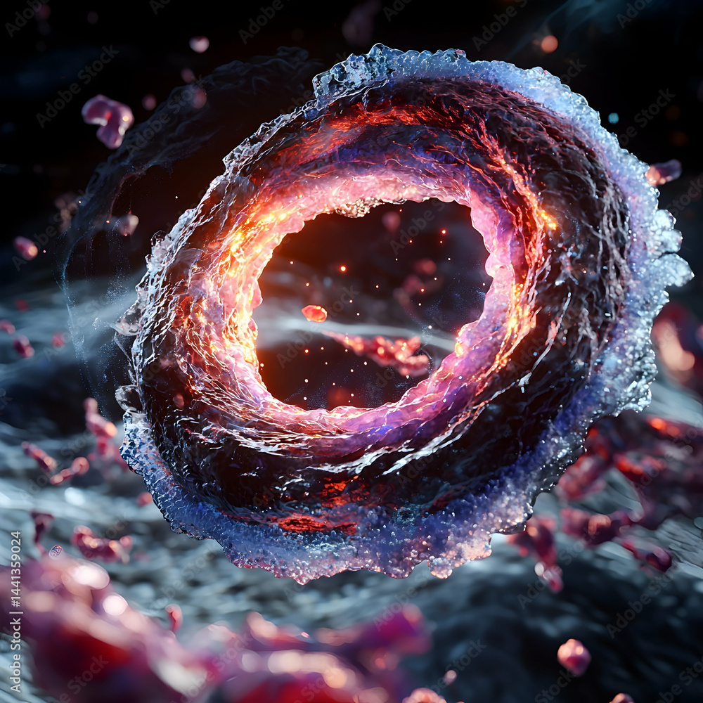 Poster abstract depiction of a cellular structure. suggests use for science education medical visualization