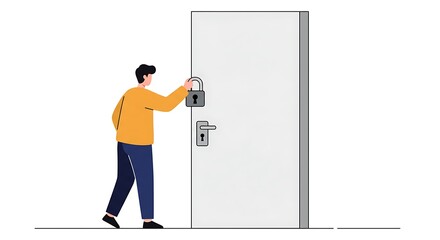 Person Locking a Door with Padlock Security Concept Illustration