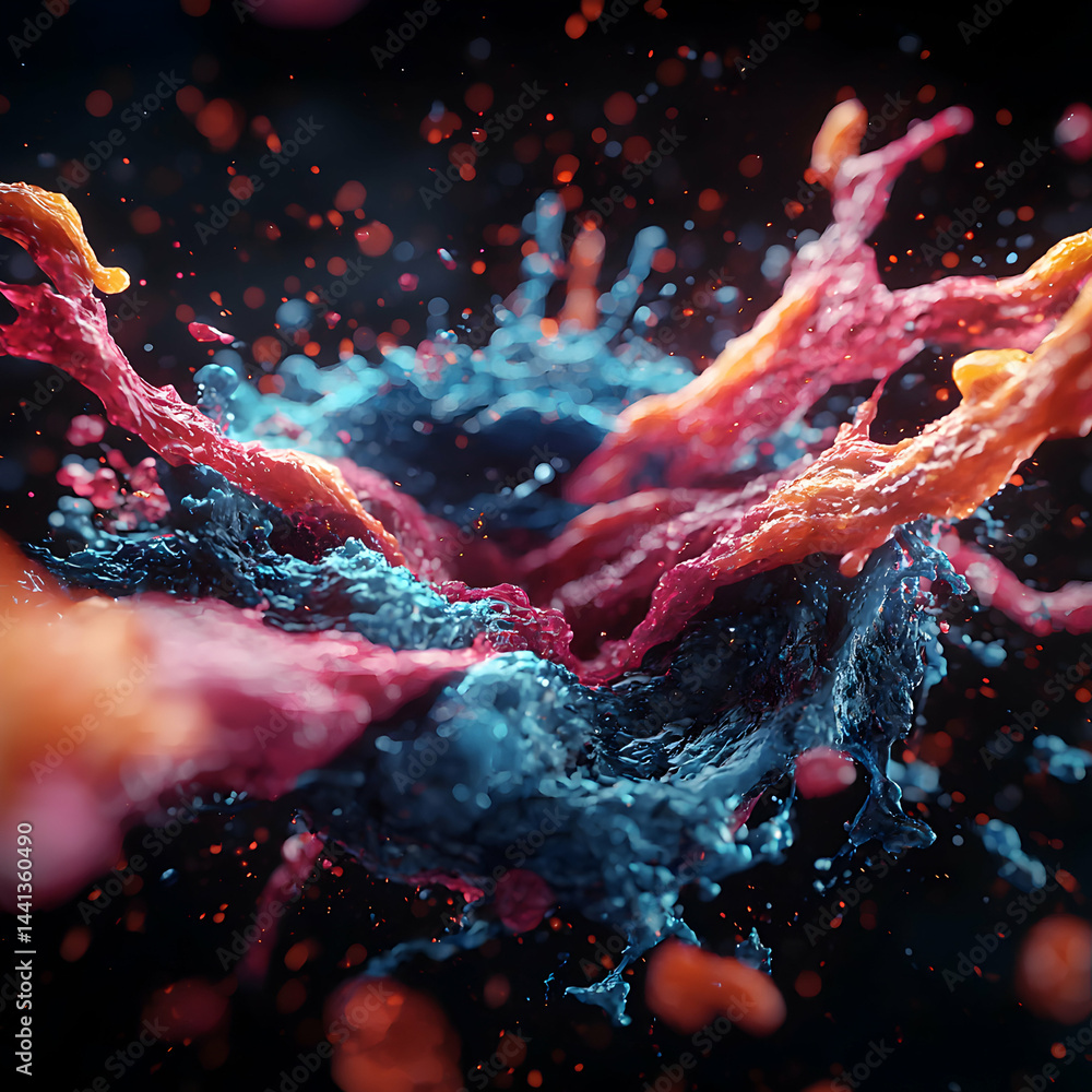 Poster abstract colorful explosion of liquid. great for artistic designs. consider using as a vibrant backg