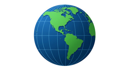 A vibrant globe showcasing north and south america against a dark background with grid lines