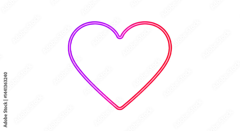 Poster neon heart outline with purple and red glow against a stark black background in digital rendering