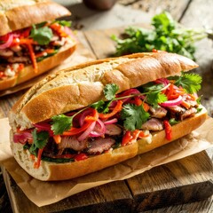 Obraz premium Delicious Vietnamese Bánh Mì Sandwiches