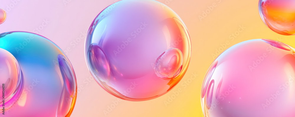 Poster a series of colorful spheres are floating in the air. the spheres are of different sizes and colors,
