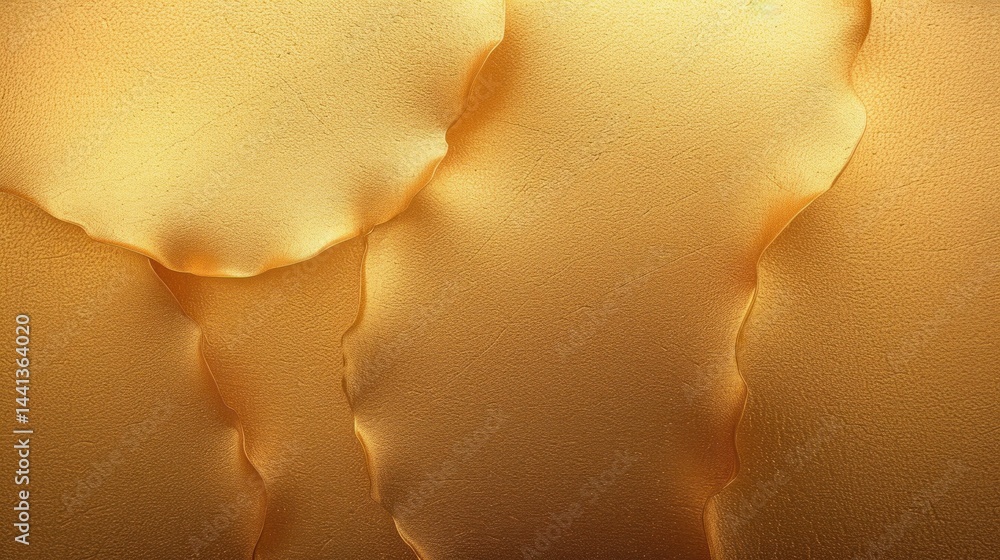 Poster close-up of golden textured surface with irregular overlapping shapes and soft shadows creating a wa