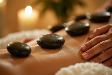 Relaxing hot stone massage on a body.