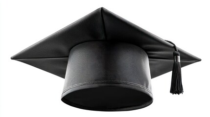 Realistic Black Mortarboard Hat Isolated on White Background for Graduation Photography and Academic Celebrations