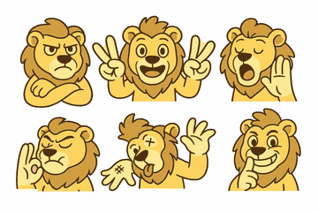 Fototapeta premium Cartoon Lion Poses Expressing Different Emotions and Gestures