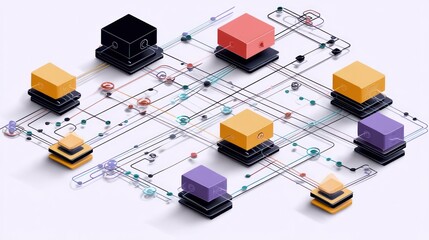 Obraz premium Complex interconnected system of data blocks