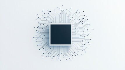 A central microchip with intricate circuit lines radiating outward, symbolizing technology and connectivity.