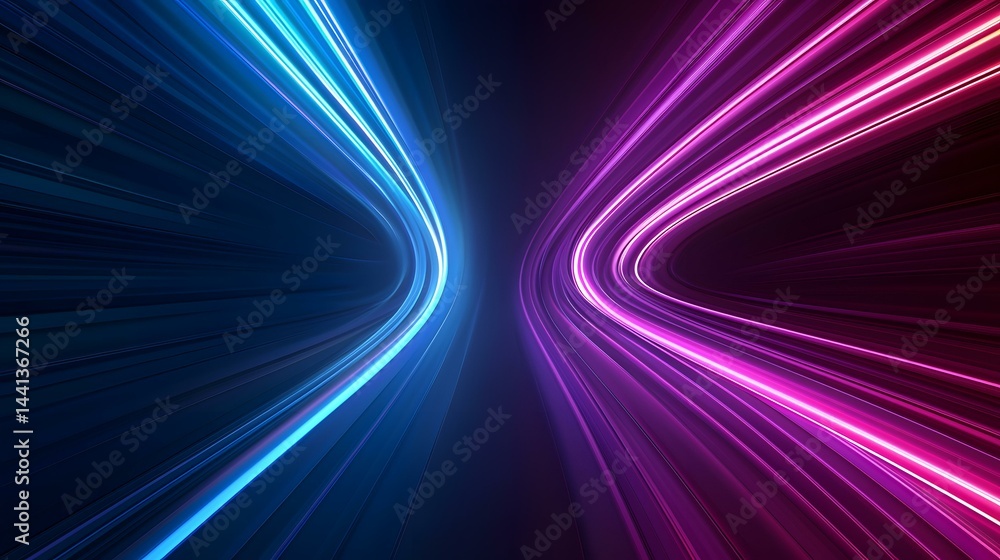 Poster the image contains an abstract representation of glowing light streaks or energy trails, curving and