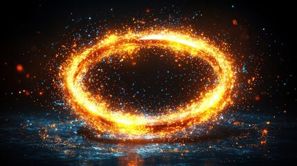 Fiery Ring of Light and Energy, Glowing Orb, Abstract Art