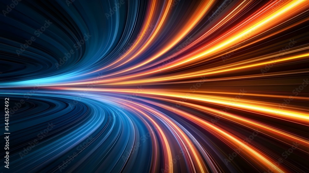 Poster the image contains a dynamic abstract representation of light trails or speed, with vibrant streaks 