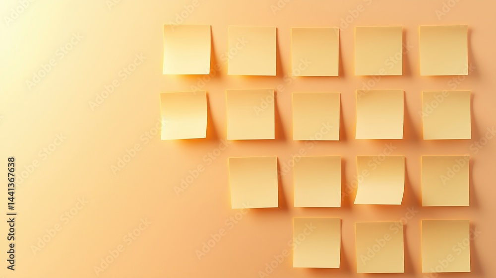 Poster neatly arranged yellow sticky notes on a light orange background, creating an organized and minimali