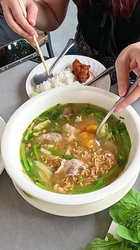 Dining Experience with Noodle Soup in Champasak