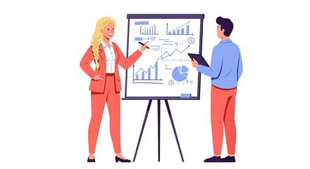 Presenting Business Data Charts at Meeting on Whiteboard