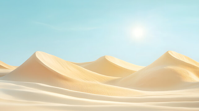 Sun-Drenched Dunes:  A vast, sweeping desert landscape bathed in the warm glow of a golden sun.  The dunes rise and fall in graceful curves, stretching as far as the eye can see, under a cerulean sky.