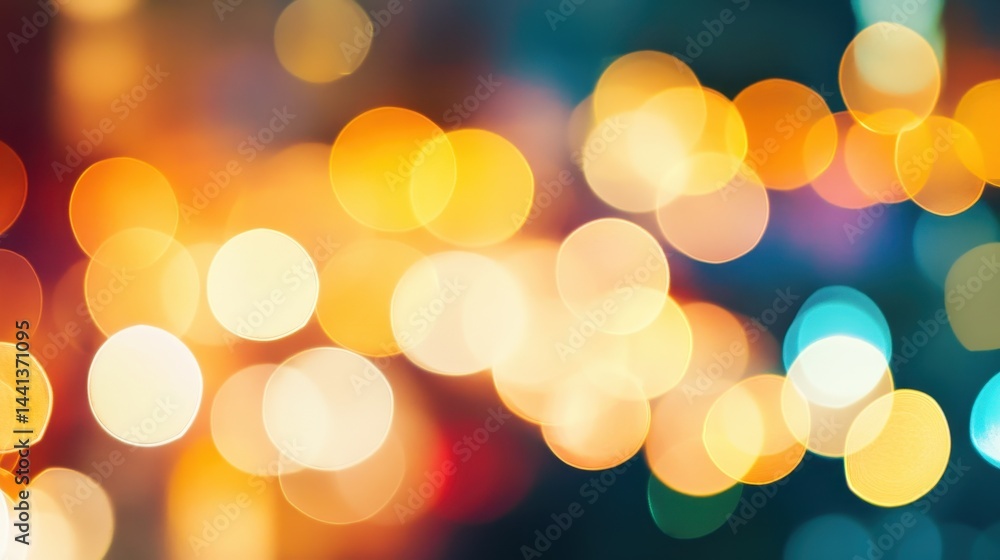 Poster colorful bokeh lights creating a vibrant background in an urban nighttime setting