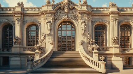 Grandiose Architectural Marvel: A Sunlit Library Entrance