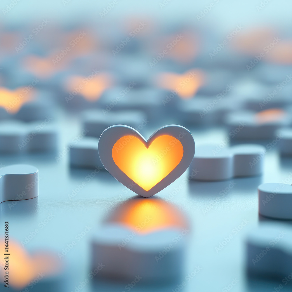 Aufkleber a heart with a light inside of it is surrounded by many other hearts. the heart with the light insid