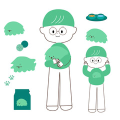 ペット好きな男の子とペットグッズアイコン