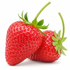 Clean White Background Highlighting Fresh Red Strawberries with Stems