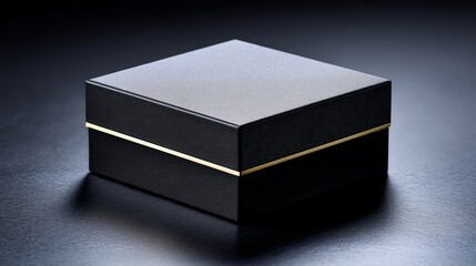 Elegant Black Box with Gold Trim on Dark Surface for Gift Presentation