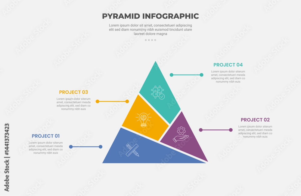 Aufkleber pyramid or triangle shape infographic outline style with 4 point template with puzzle unbalance stru