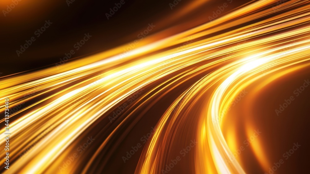 Poster abstract golden light trails creating dynamic movement and energy in a dark background