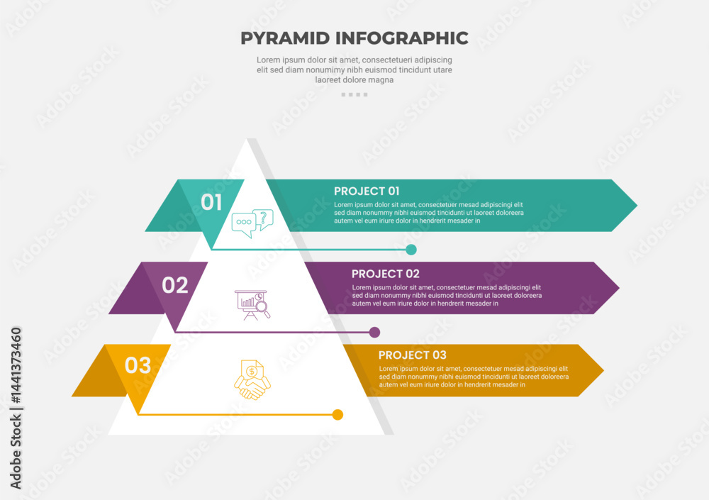 Aufkleber pyramid or triangle shape infographic outline style with 3 point template with pyramid shape with lo
