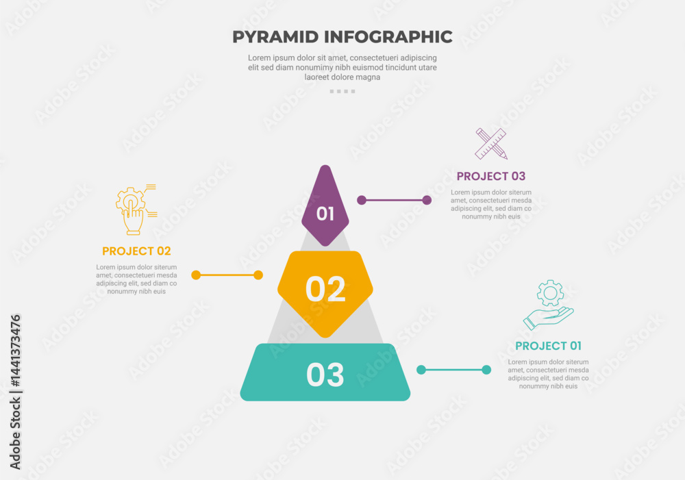 Aufkleber pyramid or triangle shape infographic outline style with 3 point template with unbalance pyramid sha