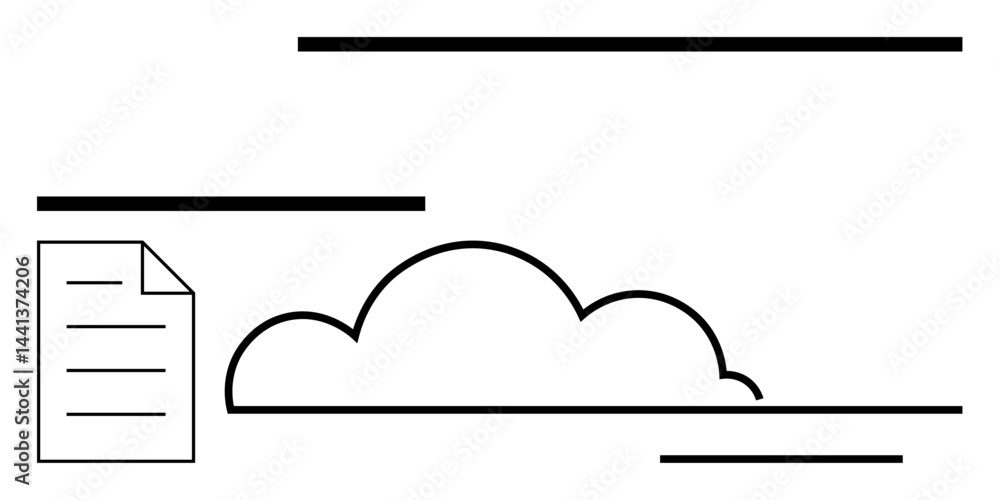Poster cloud icon paired with file document conveys data storage, backup, and sharing. ideal for technology