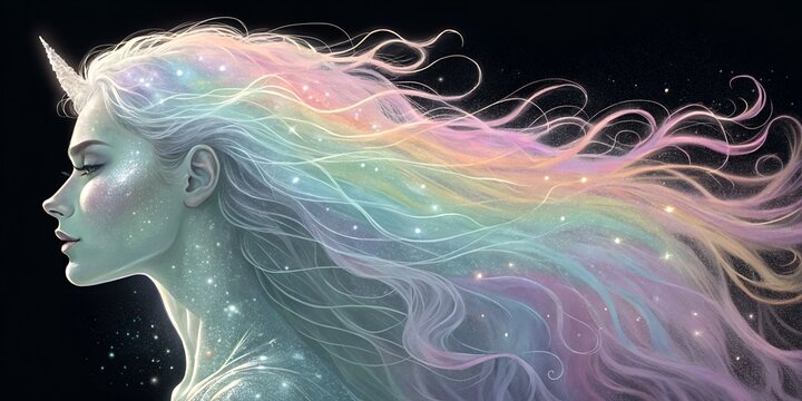 the girl with rainbow hair, the girl in the wind, the girl with a rainbow, annimation style,